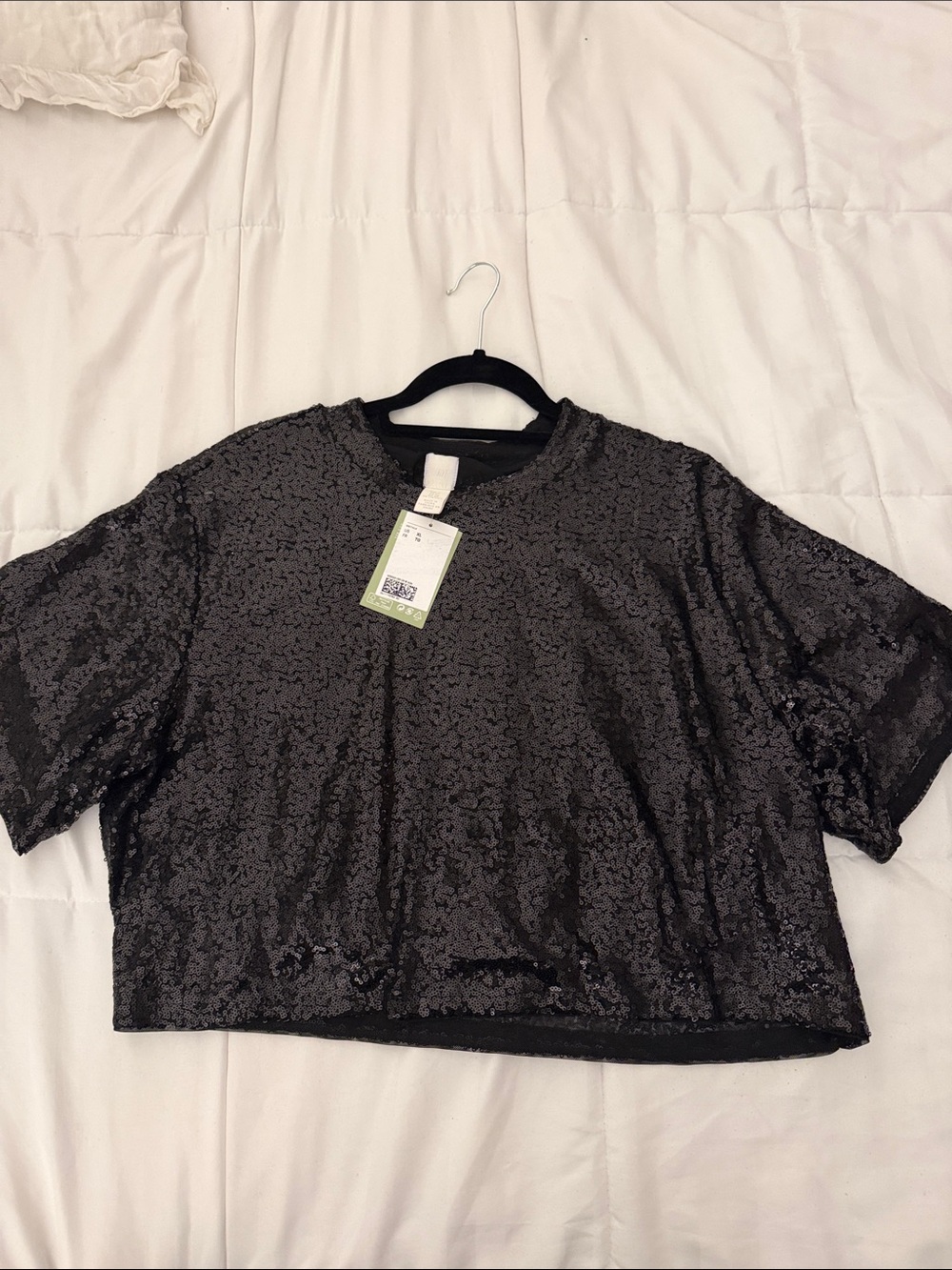 H&M Black Sequin Boxy Crop Top